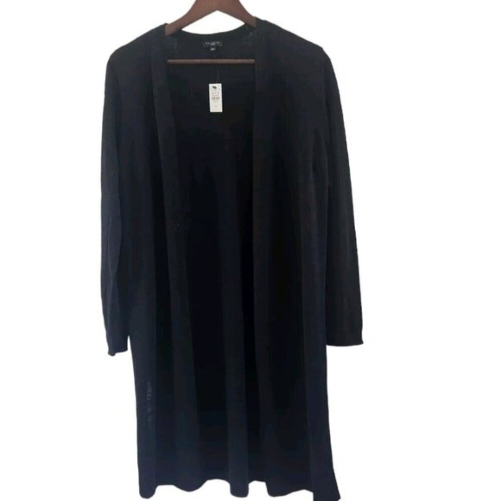 Talbots Black Linen Open Long Cardigan Tunic Women Size Petite M MP NEW NWT